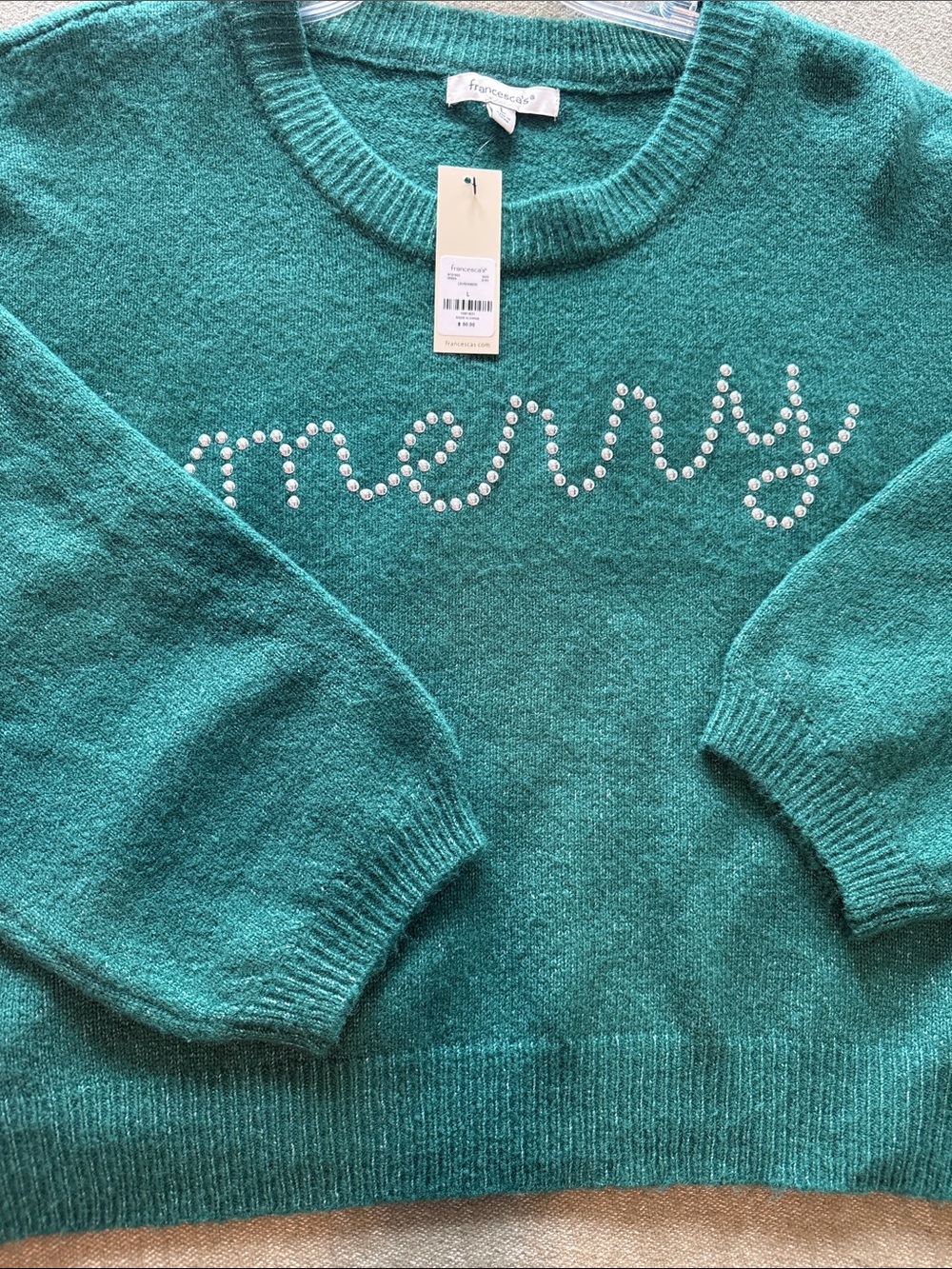 Francesca's Collections Emerald Green 'Merry' Crewneck Sweater L - Picture 4 of 7